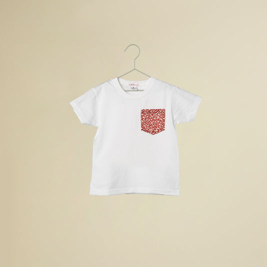 T-shirt bianca maniche corte con taschino liberty Pesciolini Rossi