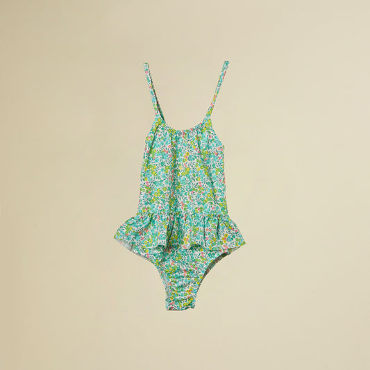 Costume intero con balza in lycra Liberty verde