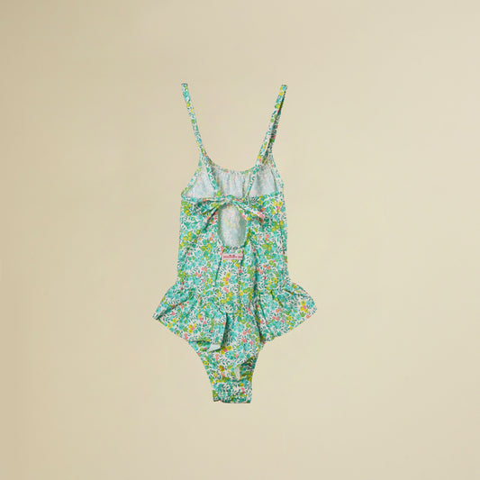 Costume intero con balza in lycra Liberty verde