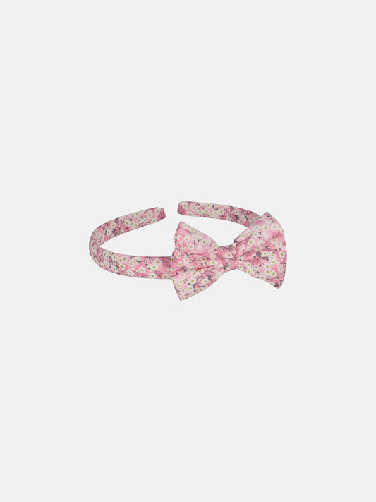 Cerchietto con fiocco, fiorellini Liberty rosa