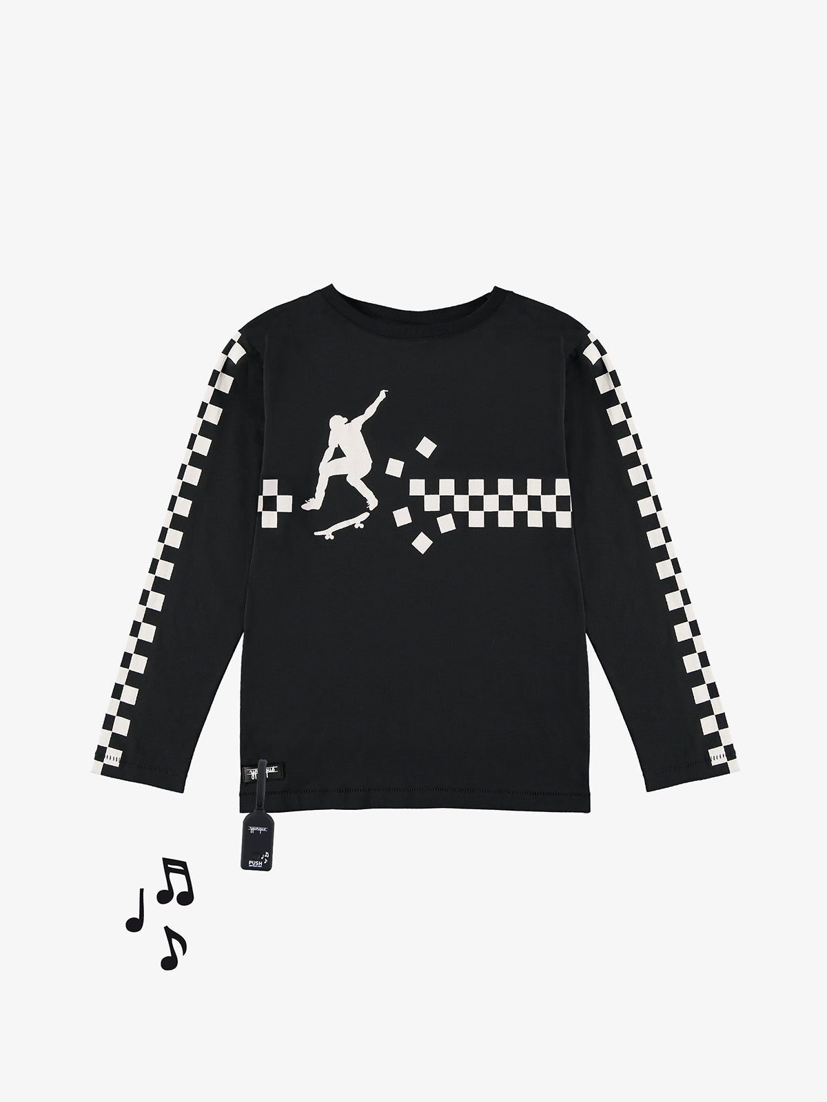 Maglietta sonora nera maniche lunghe con skater