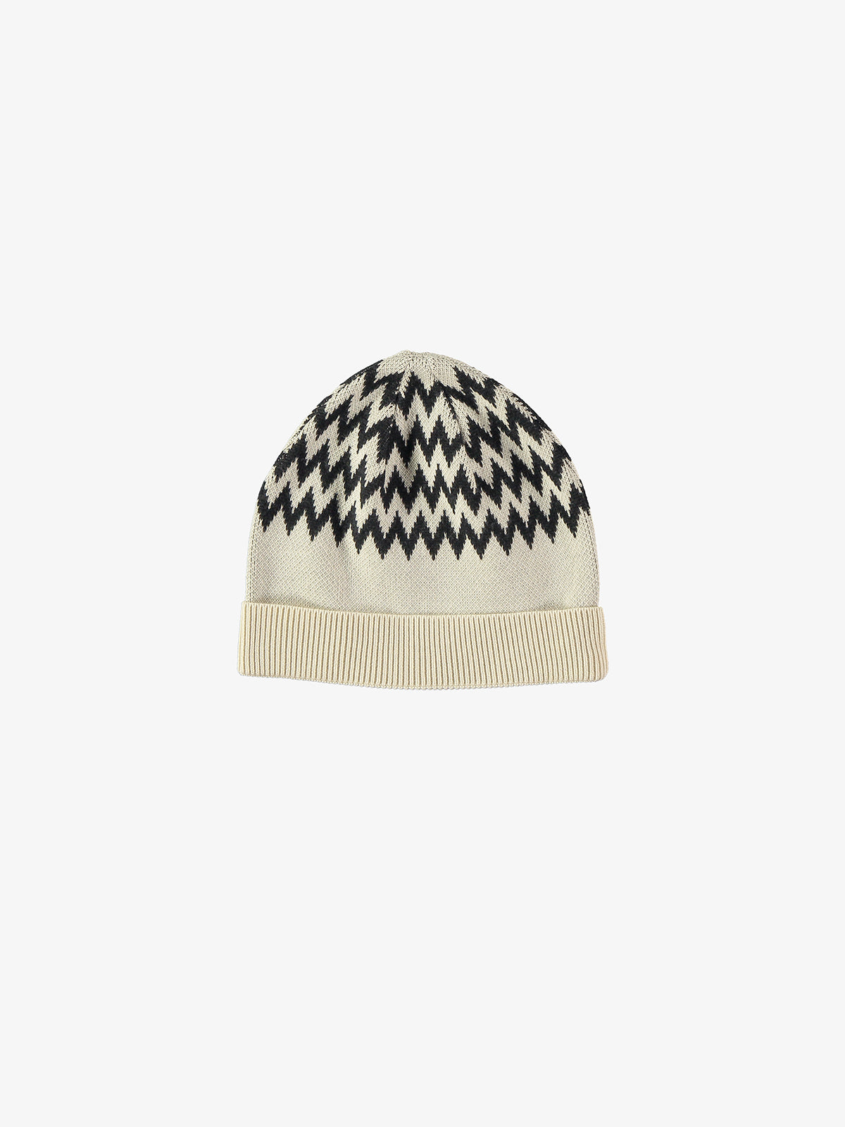 Cappellino in cotone bianco con disegni zigzag neri