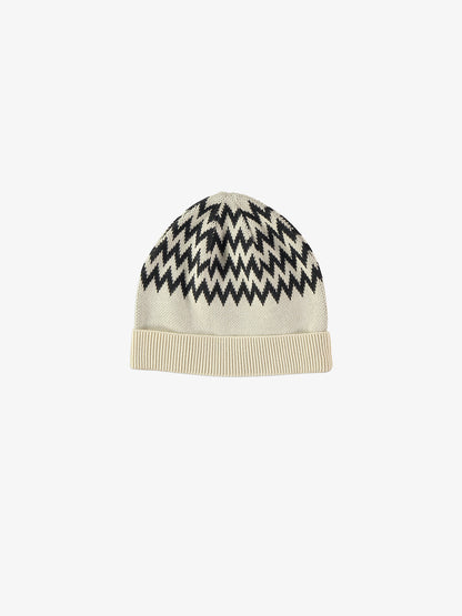 Cappellino in cotone bianco con disegni zigzag neri