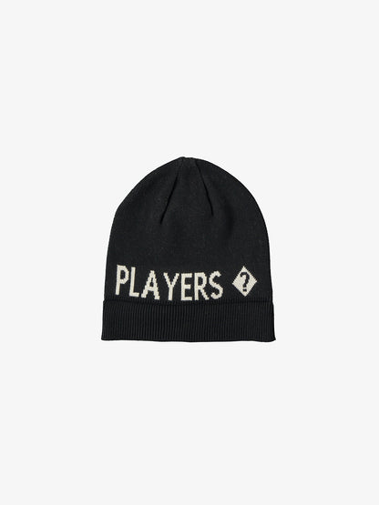 Cappellino tricot in cotone nero con scritta nascosta