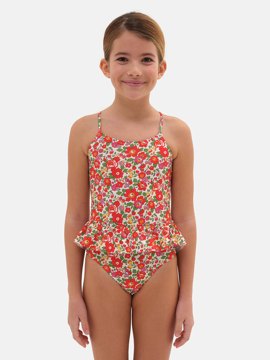 Costume intero con balza in lycra Liberty Betsy Rosso