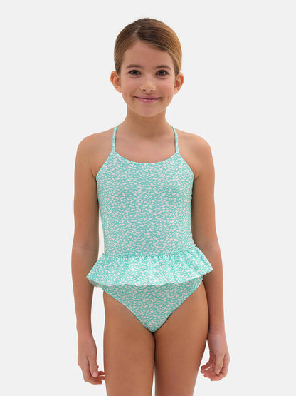 Costume intero con balza in lycra pesciolini verdi