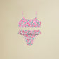 Bikini con top a fascia e slip con balza in Lycra